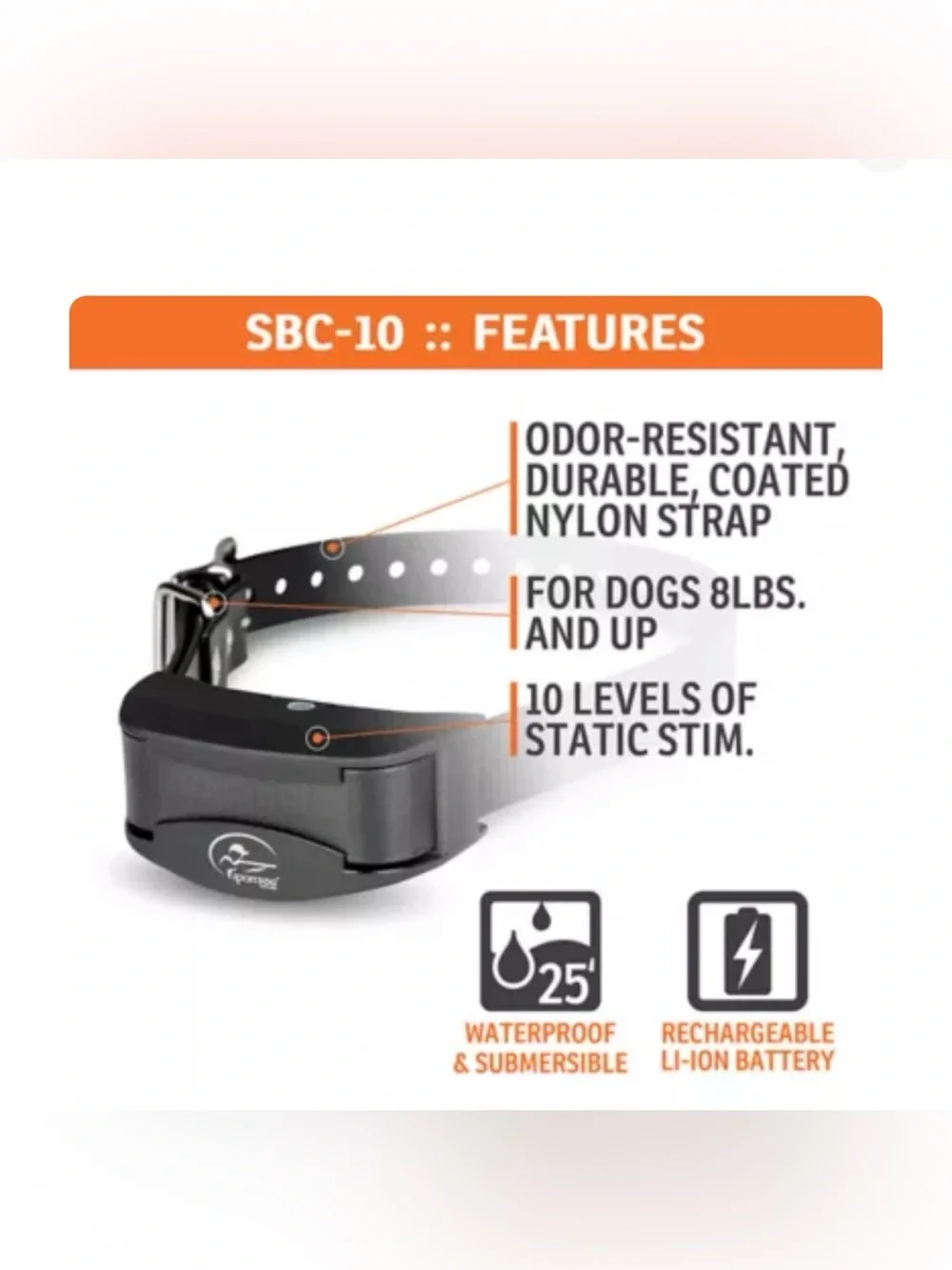 SportDOG® Brand NoBark 10 Collar - Rechargeable - Waterproof & Submersible